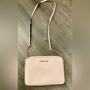 Michael Kors Pale Pink Pebble Leather Crossbody with Gold Chain